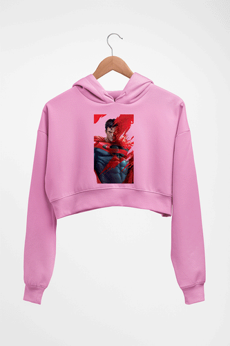 Superman Superhero Crop HOODIE FOR WOMEN-Light Baby Pink-Ektarfa.online