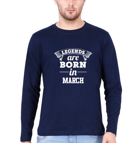 Legends are Born in March Full Sleeves T-Shirt for Men-Navy Blue-Ektarfa.online