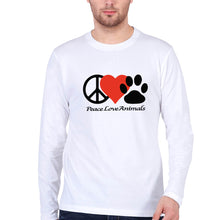 Load image into Gallery viewer, Peace Love Animals Full Sleeves T-Shirt for Men-White-Ektarfa.online
