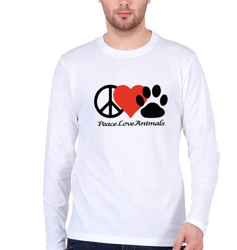 Peace Love Animals Full Sleeves T-Shirt for Men-White-Ektarfa.online