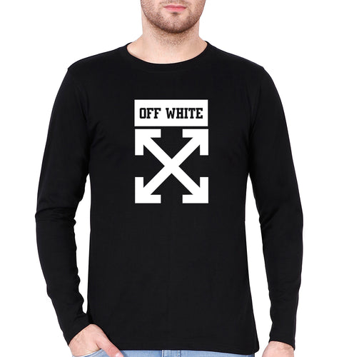 Off White Full Sleeves T-Shirt for Men-Black-Ektarfa.online