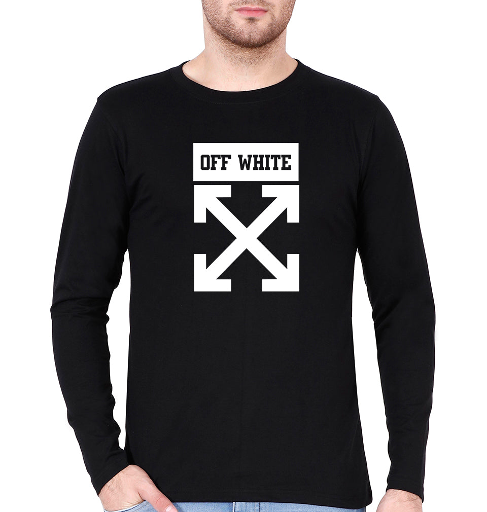 Off White Full Sleeves T-Shirt for Men-Black-Ektarfa.online