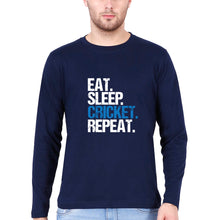 Load image into Gallery viewer, CRICKET Eat Sleep Cricket Repeat Full Sleeves T-Shirt for Men-Navy Blue-Ektarfa.online
