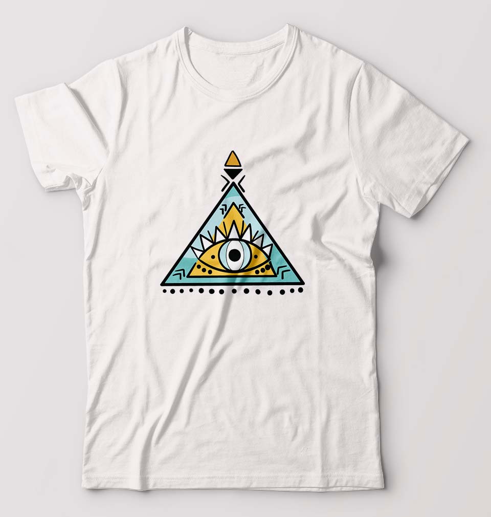 Psychedelic Triangle eye T-Shirt for Men-S(38 Inches)-White-Ektarfa.online
