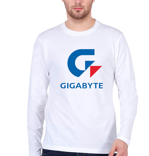 Gigabyte Full Sleeves T-Shirt for Men-White-Ektarfa.online