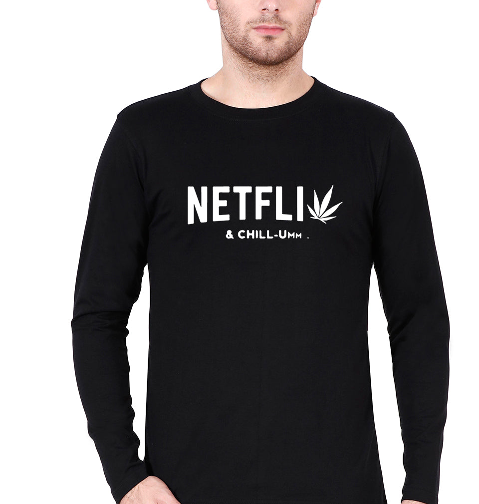 Netflix Weed & Chill Full Sleeves T-Shirt for Men-Black-Ektarfa.online