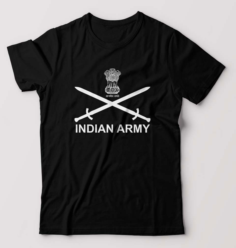 Indian Army T-Shirt for Men-S(38 Inches)-Black-Ektarfa.online