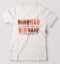 Load image into Gallery viewer, Nirbhau Nirvair T-Shirt for Men-S(38 Inches)-White-Ektarfa.online
