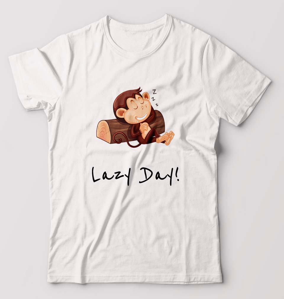 Monkey Lazy Day T-Shirt for Men-S(38 Inches)-White-Ektarfa.online