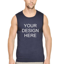 Load image into Gallery viewer, Customized-Custom-Personalized Sleeveless T-Shirt for Men-S(38 Inches)-Navy Blue-ektarfa.com
