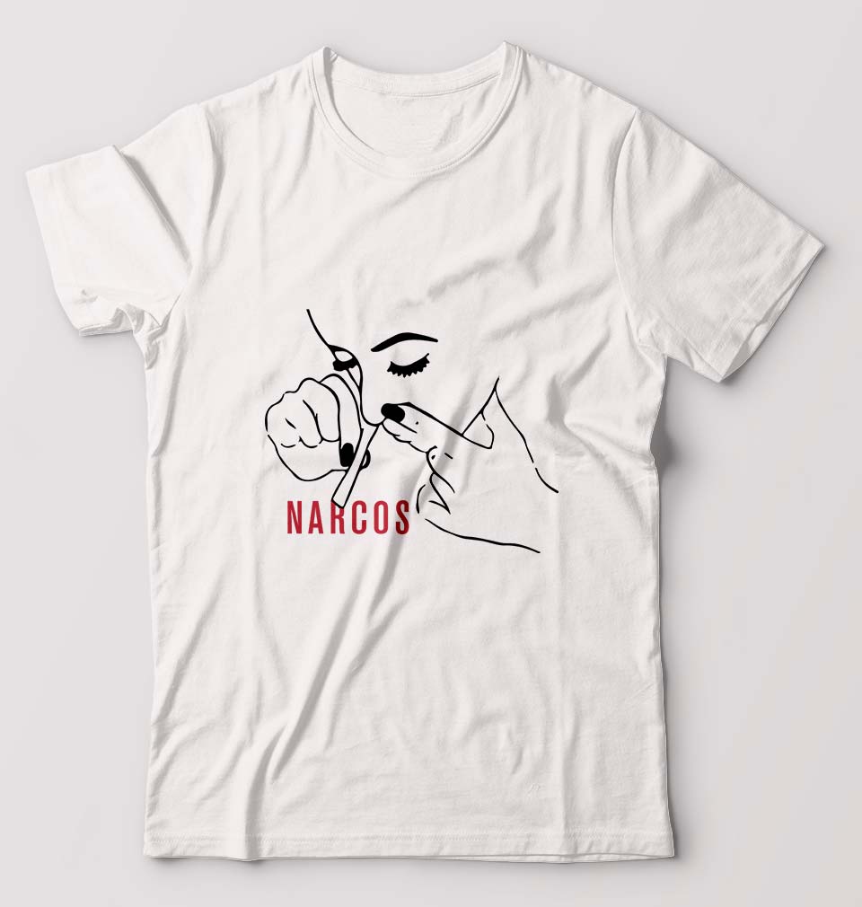 Narcos Drugs T-Shirt for Men-S(38 Inches)-White-Ektarfa.online