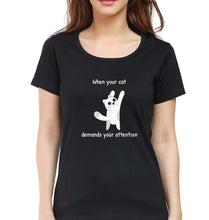 Load image into Gallery viewer, Cat T-Shirt for Women-XS(32 Inches)-Black-Ektarfa.online
