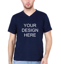 Load image into Gallery viewer, Customized-Custom-Personalized V Neck T-Shirt for Men-S(38 Inches)-Navy Blue-ektarfa.com
