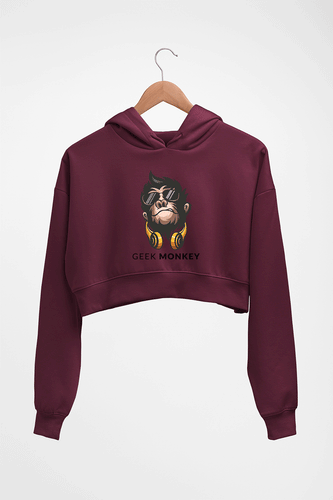 Geek Monkey Crop HOODIE FOR WOMEN-Maroon-Ektarfa.online