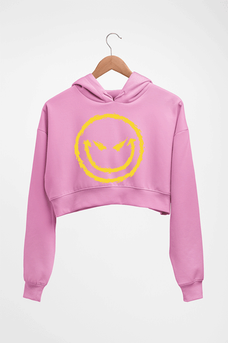 Evil Smile Emoji Crop HOODIE FOR WOMEN-Light Baby Pink-Ektarfa.online