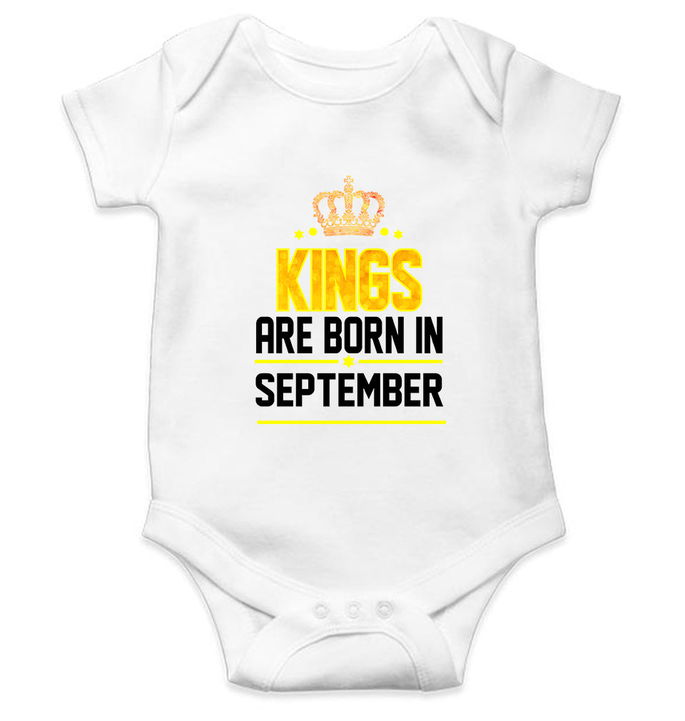 Kings Are Born In September Kids Romper For Baby Boy/Girl-0-5 Months(18 Inches)-White-Ektarfa.online