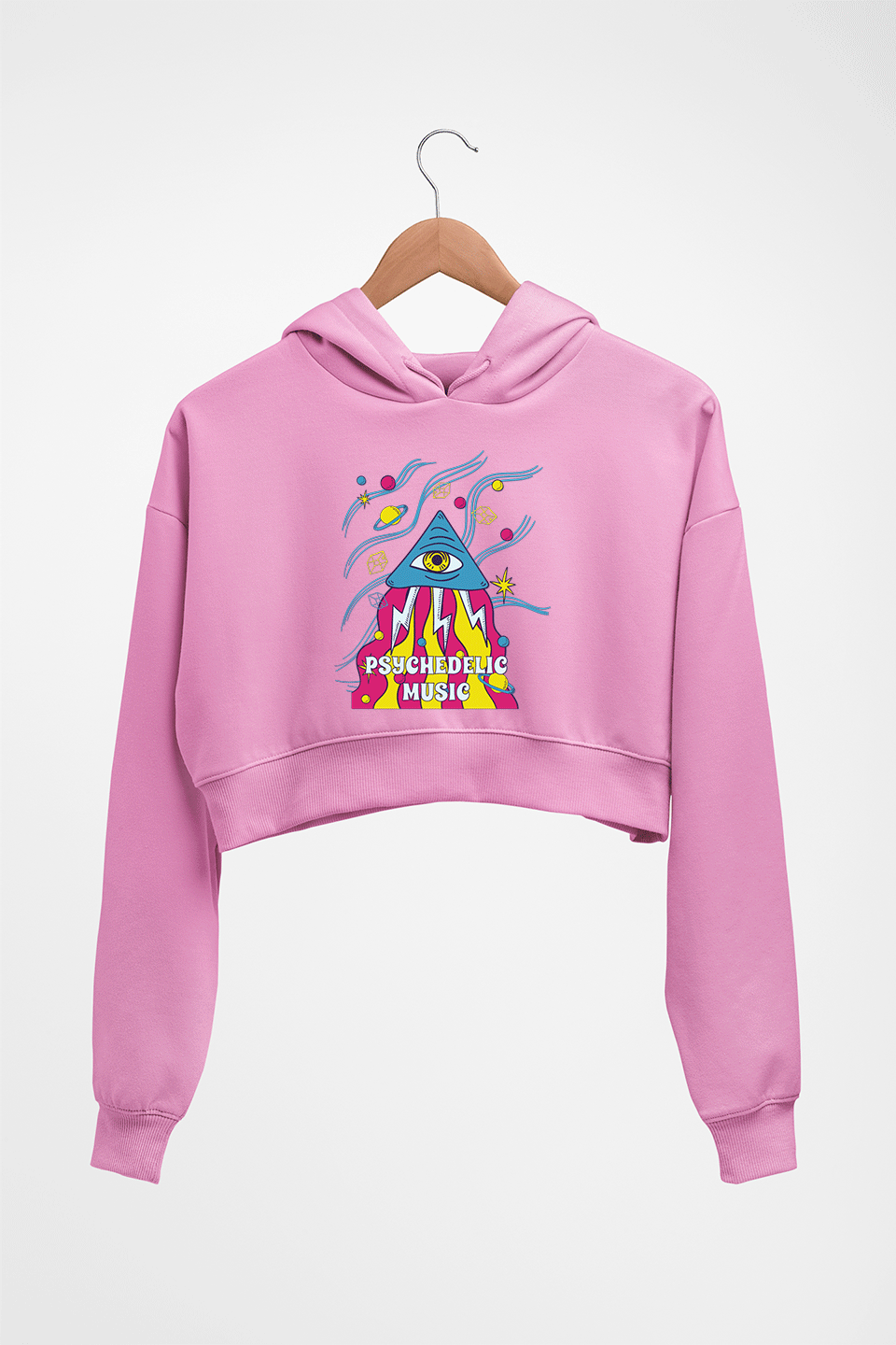 Psychedelic Music Crop HOODIE FOR WOMEN-Light Baby Pink-Ektarfa.online