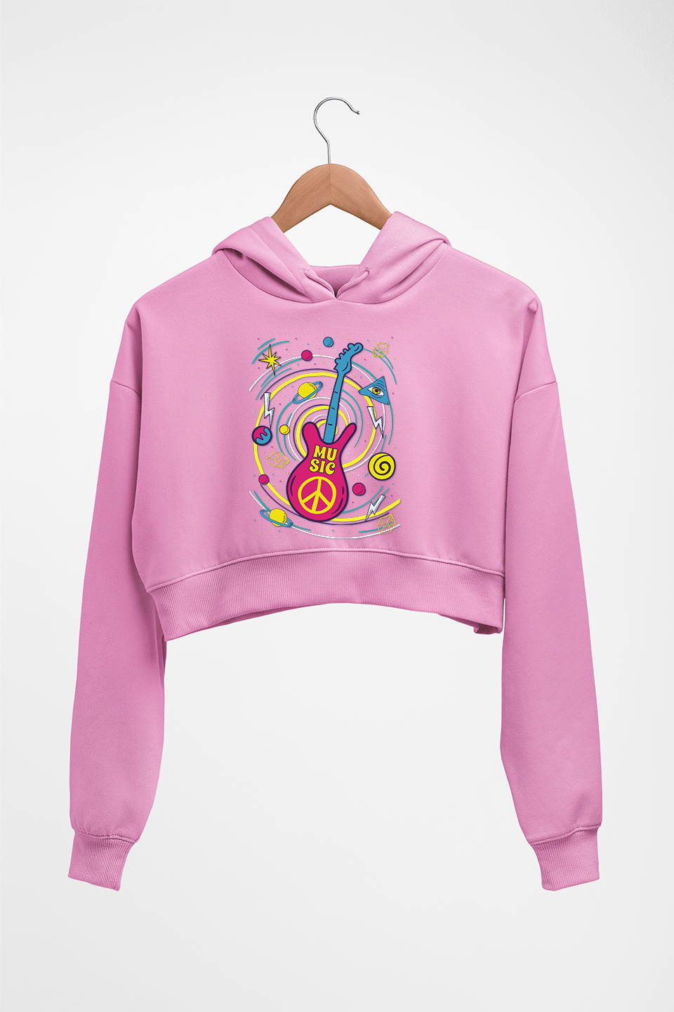 Psychedelic Music Crop HOODIE FOR WOMEN-Light Baby Pink-Ektarfa.online