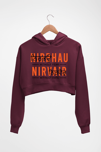 Nirbhau Nirvair Crop HOODIE FOR WOMEN-Maroon-Ektarfa.online