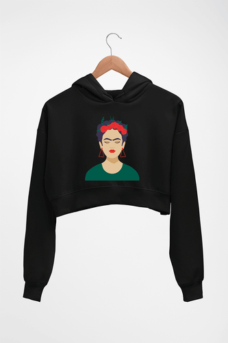 Frida Kahlo Crop HOODIE FOR WOMEN-Black-Ektarfa.online