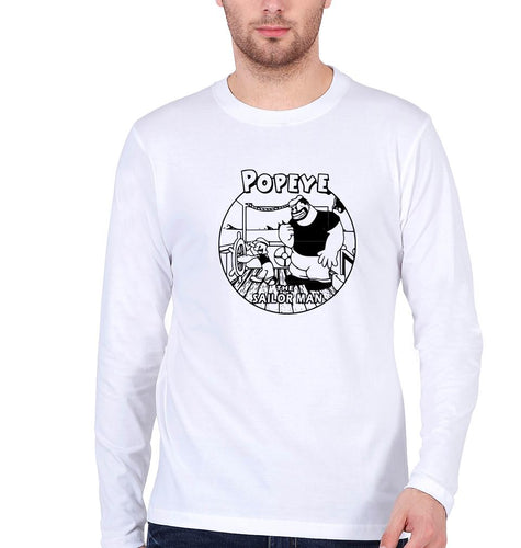 Popeye Full Sleeves T-Shirt for Men-White-Ektarfa.online