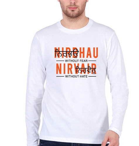 Nirbhau Nirvair Full Sleeves T-Shirt for Men-White-Ektarfa.online
