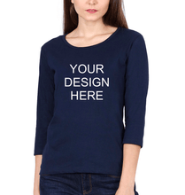 Load image into Gallery viewer, Customized-Custom-Personalized Full Sleeves T-Shirt for Women-S(34 Inches)-Navy Blue-ektarfa.com
