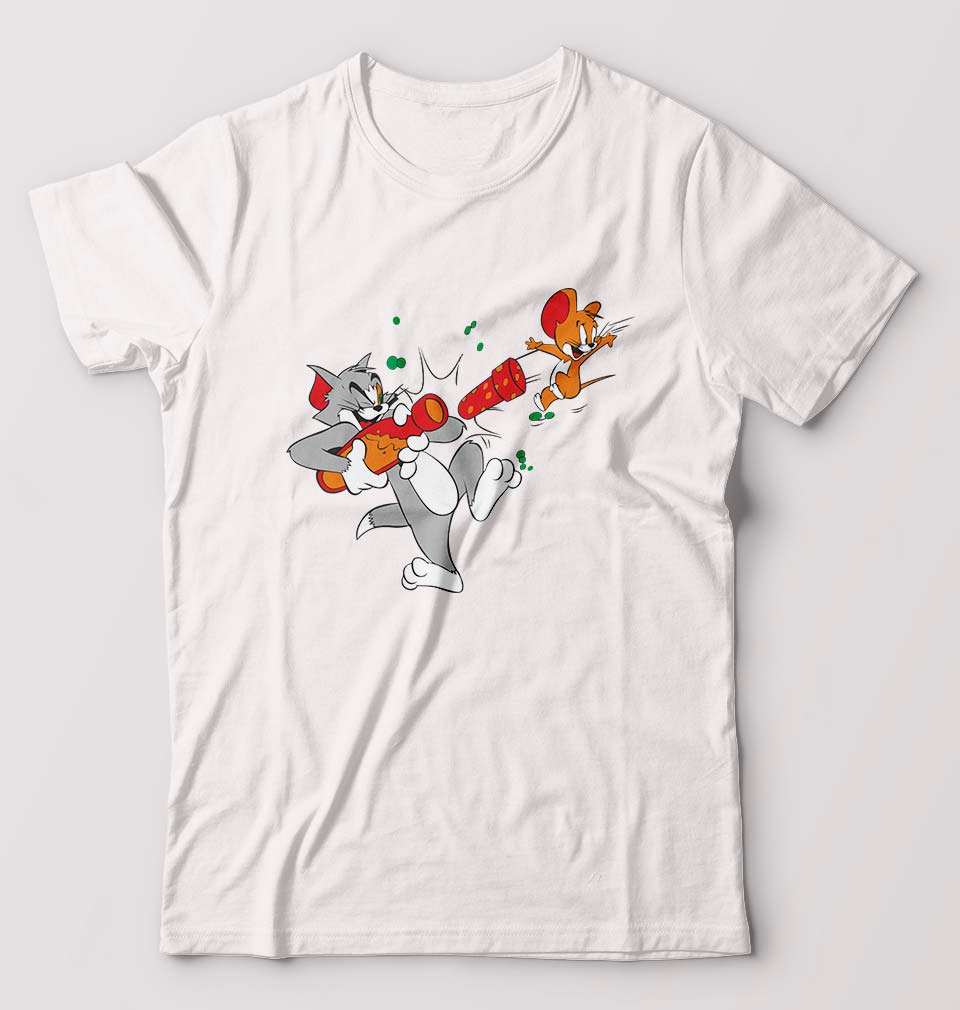 Tom and Jerry T-Shirt for Men-S(38 Inches)-White-Ektarfa.online