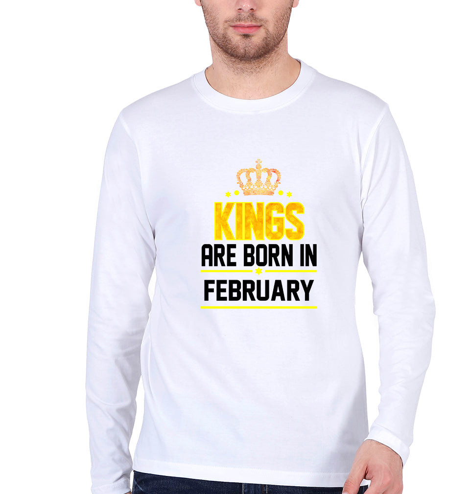 Kings Are Born In February Full Sleeves T-Shirt for Men-White-Ektarfa.online