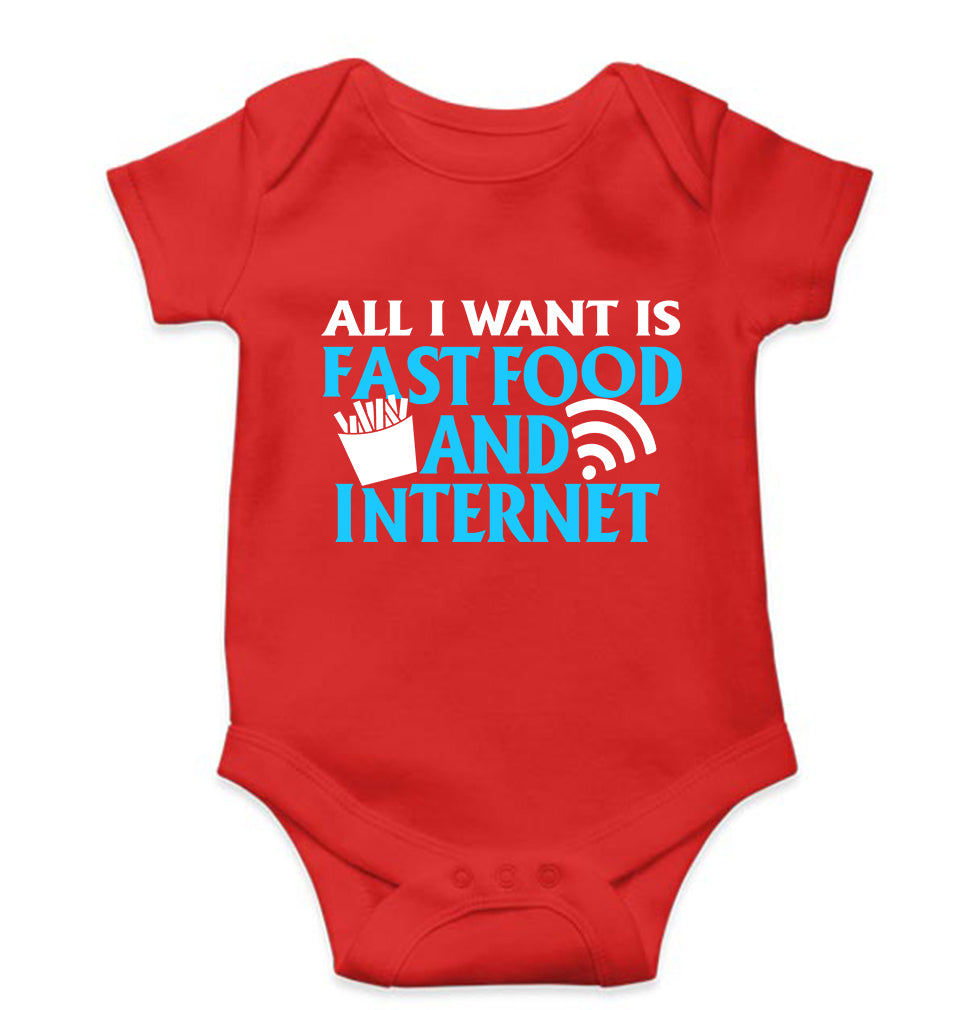 Fast Food and Internet Kids Romper For Baby Boy/Girl-RED-Ektarfa.online