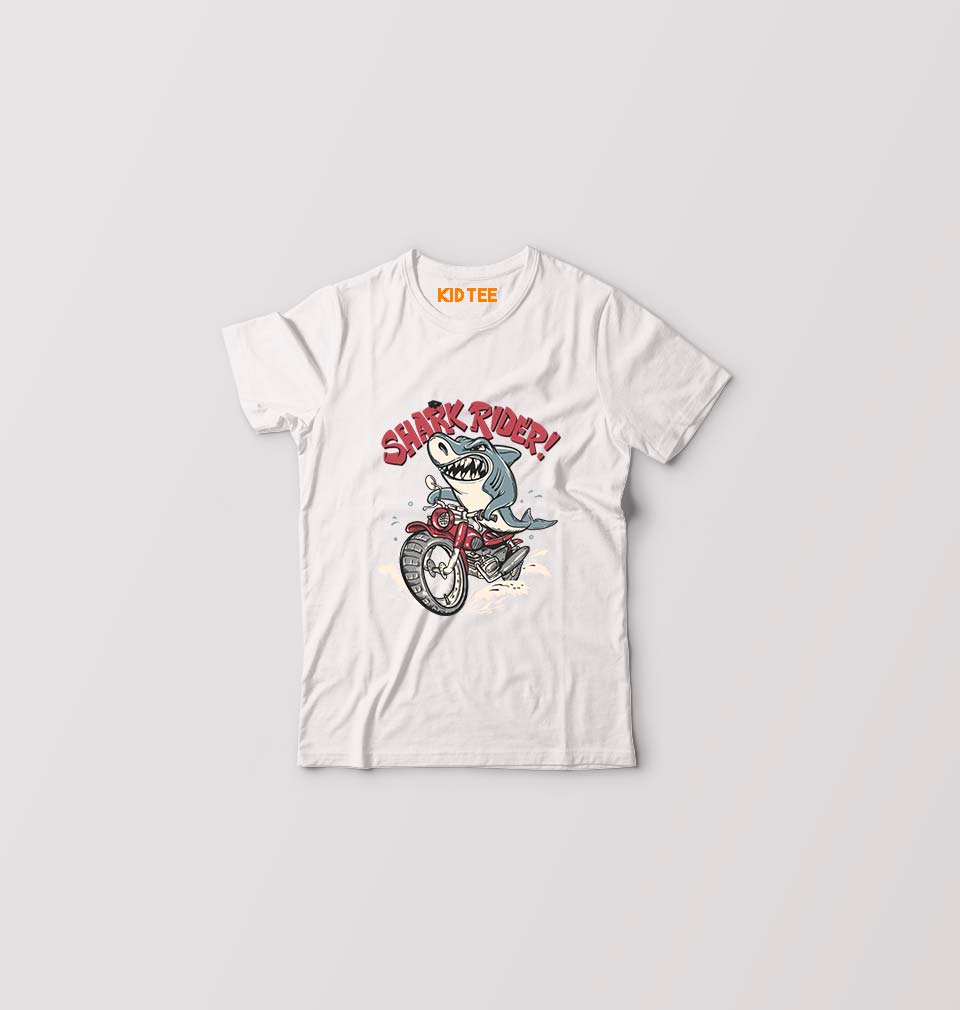 Shark Rider Kids T-Shirt for Boy/Girl-White-Ektarfa.online