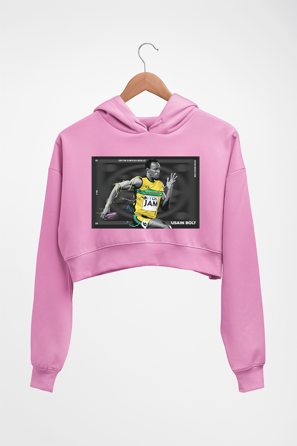 Usain Bolt Crop HOODIE FOR WOMEN-Light Baby Pink-Ektarfa.online