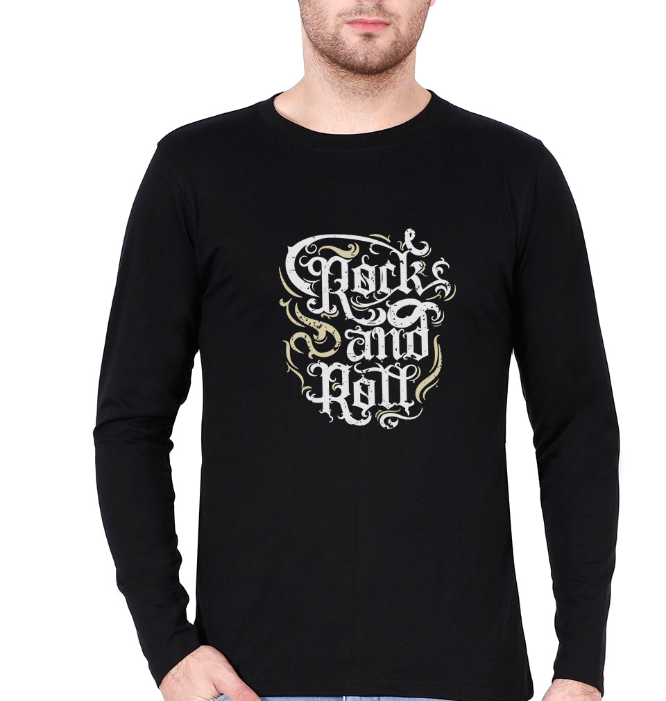 Rock and Roll Full Sleeves T-Shirt for Men-S(38 Inches)-Black-Ektarfa.online