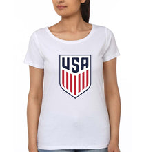 Load image into Gallery viewer, USA Football T-Shirt for Women-XS(32 Inches)-White-Ektarfa.online
