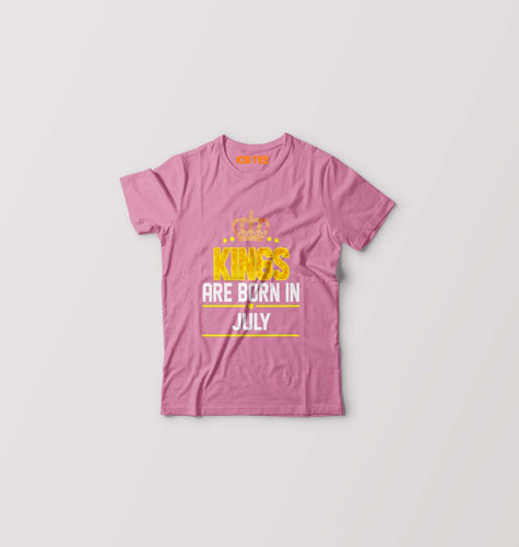 Kings Are Born In July Kids T-Shirt for Boy/Girl-Pink-Ektarfa.online