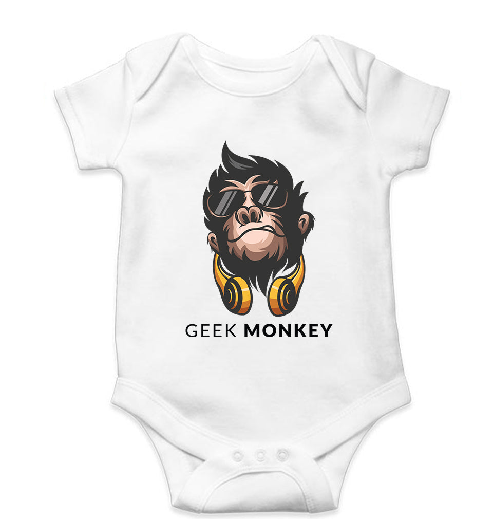 Geek Monkey Kids Romper For Baby Boy/Girl-0-5 Months(18 Inches)-White-Ektarfa.online