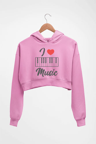 Love Music Piano Crop HOODIE FOR WOMEN-Light Baby Pink-Ektarfa.online