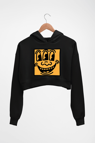 Keith Haring Funny Crop HOODIE FOR WOMEN-Black-Ektarfa.online