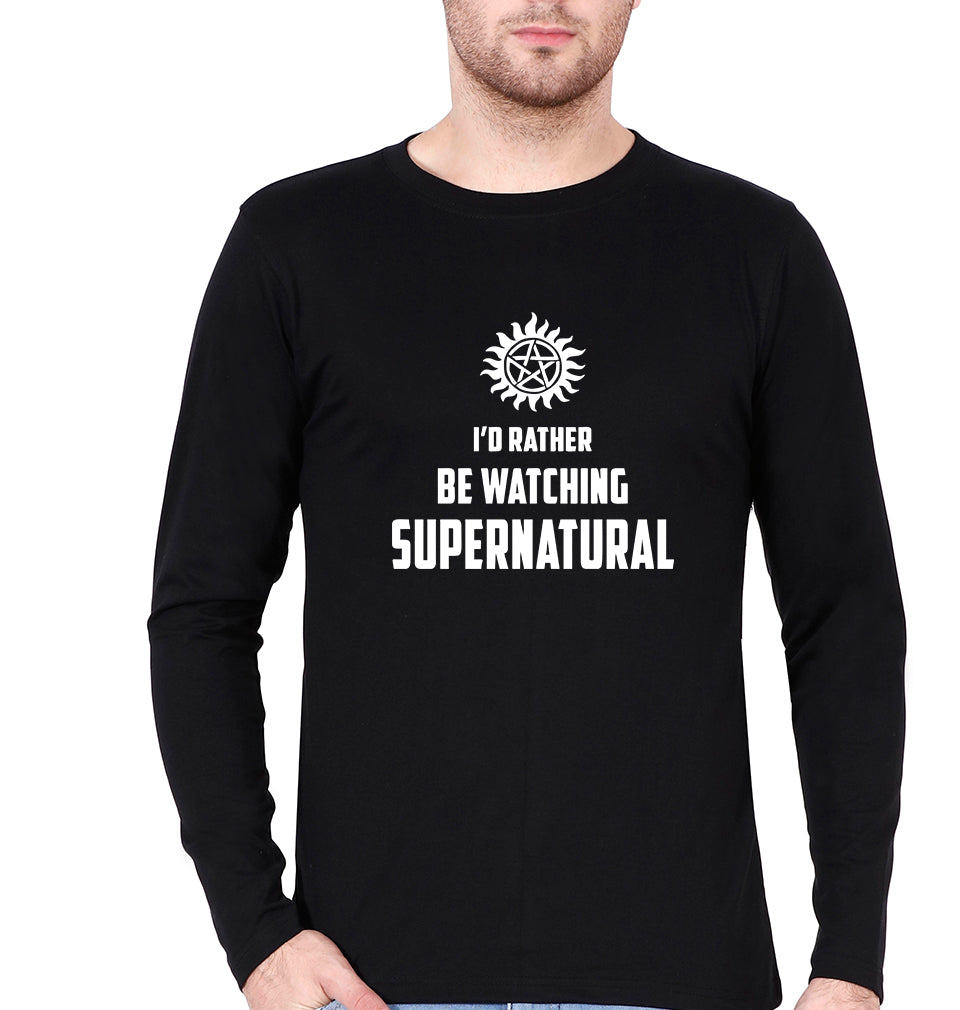 Supernatural Full Sleeves T-Shirt for Men-S(38 Inches)-Black-Ektarfa.online