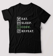 Load image into Gallery viewer, Eat Sleep Code Repeat T-Shirt for Men-S(38 Inches)-Black-Ektarfa.online
