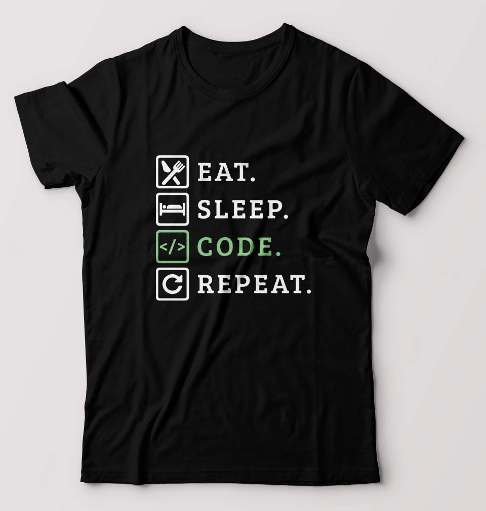 Eat Sleep Code Repeat T-Shirt for Men-S(38 Inches)-Black-Ektarfa.online