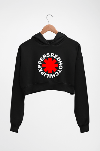 Red Hot Chili Peppers Crop HOODIE FOR WOMEN-Black-Ektarfa.online