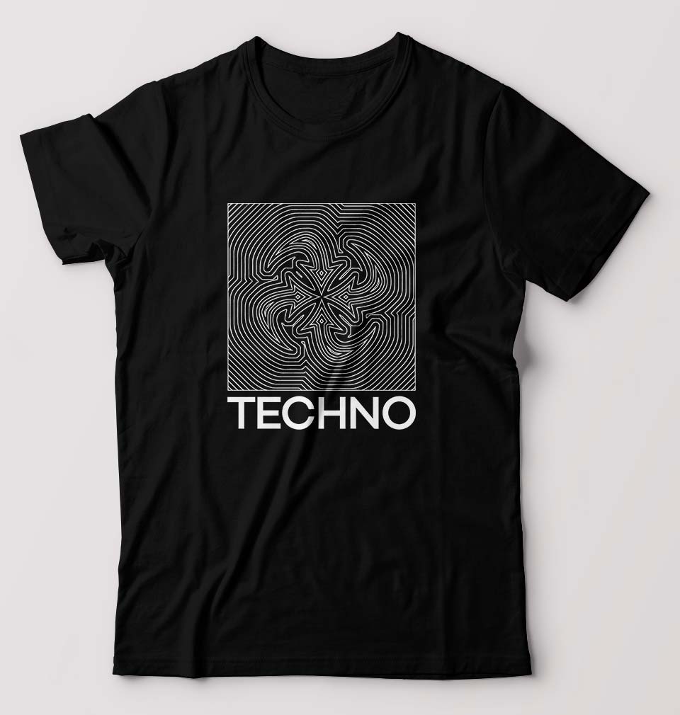 Techno T-Shirt for Men-S(38 Inches)-Black-Ektarfa.online