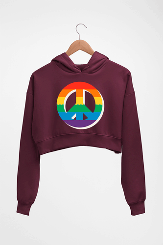 Peace Pride Crop HOODIE FOR WOMEN-Maroon-Ektarfa.online