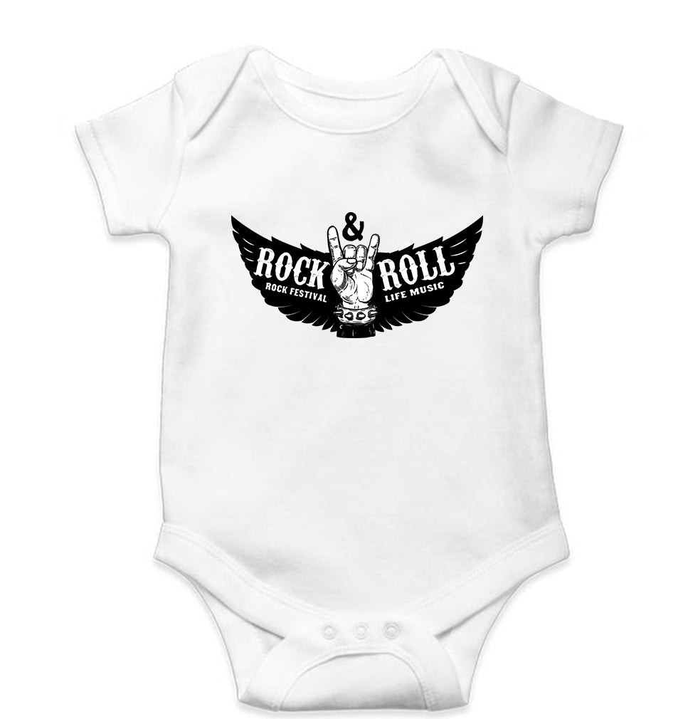 Rock N Roll Kids Romper For Baby Boy/Girl-0-5 Months(18 Inches)-White-Ektarfa.online