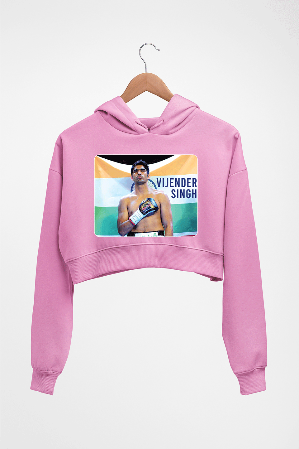 Vijender Singh Crop HOODIE FOR WOMEN-Light Baby Pink-Ektarfa.online