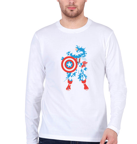 Captain America Superhero Full Sleeves T-Shirt for Men-White-Ektarfa.online