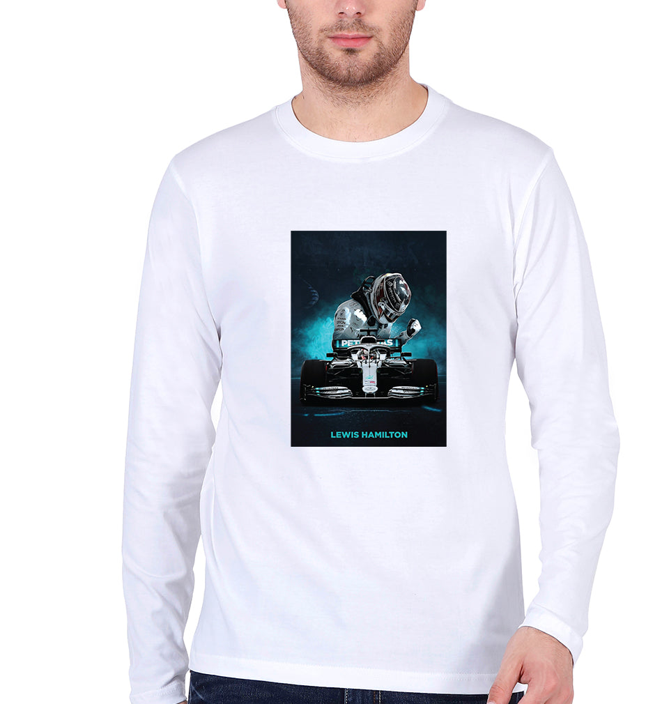 Lewis Hamilton F1 Full Sleeves T-Shirt for Men-S(38 Inches)-White-Ektarfa.online