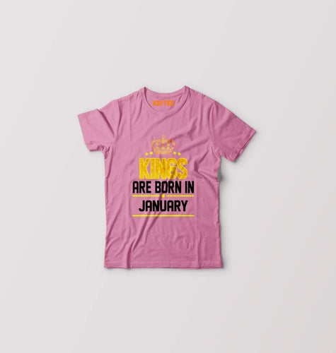 Kings Are Born In January Kids T-Shirt for Boy/Girl-Pink-Ektarfa.online