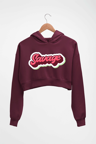 Savage Crop HOODIE FOR WOMEN-Maroon-Ektarfa.online